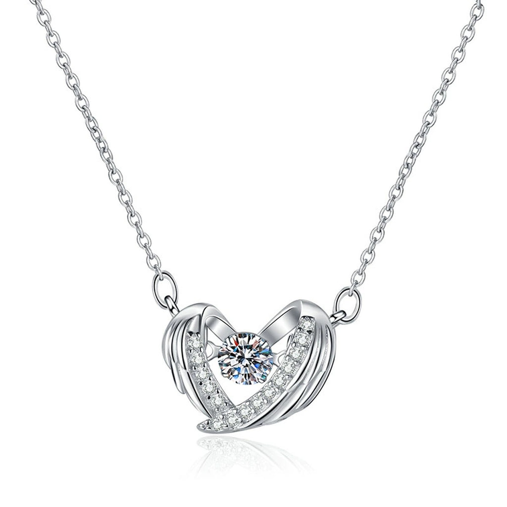 Ribbon Heart Moissanite Pendant Necklace in Platinum-Plated S925 Sterling Silver on clean white background