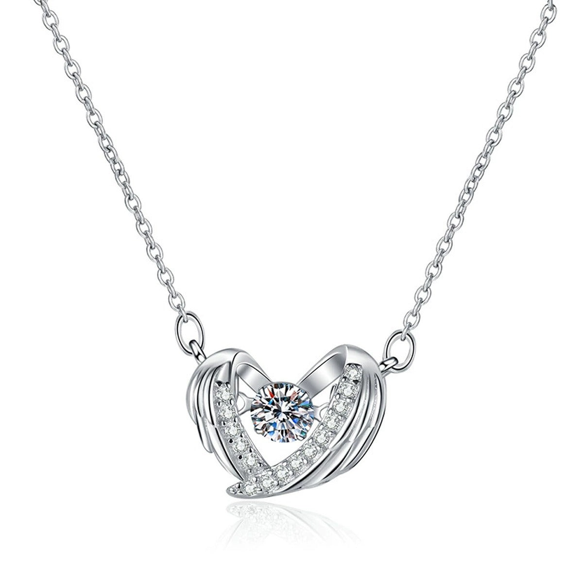 Ribbon Heart Moissanite Pendant Necklace in Platinum-Plated S925 Sterling Silver on clean white background