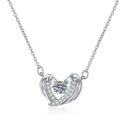 Ribbon Heart Moissanite Pendant Necklace in Platinum-Plated S925 Sterling Silver on clean white background