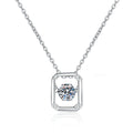 Emerald-Cut Halo Moissanite Pendant Necklace in Platinum-Plated S925 Sterling Silver on clean white background