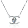 Interlocking C Moissanite Pendant Necklace in Platinum-Plated S925 Sterling Silver on clean white background