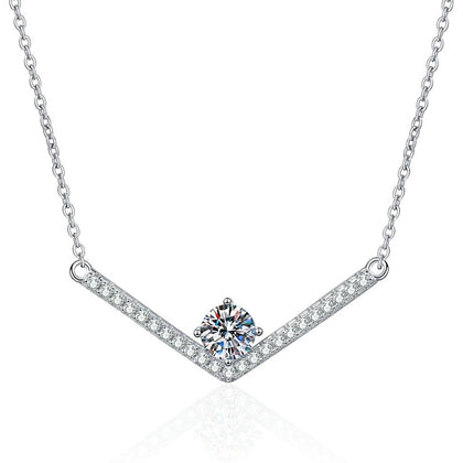 V-Bar Moissanite Necklace in Platinum-Plated S925 Sterling Silver on clean white background