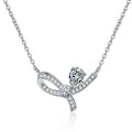 Pear-Cut Moissanite Ribbon Necklace in Platinum-Plated S925 Sterling Silver on clean white background