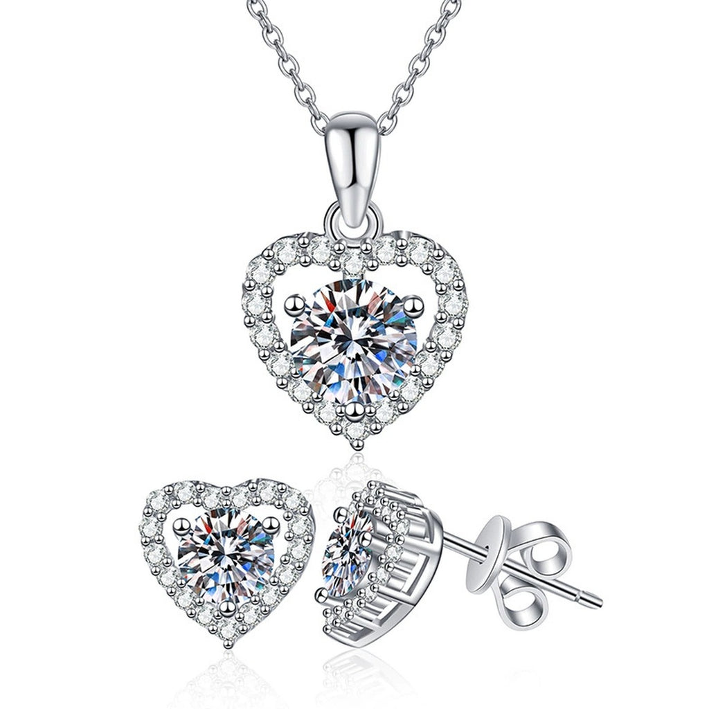 Heart Halo Moissanite Jewelry Style in Platinum-Plated S925 Sterling Silver on clean white background