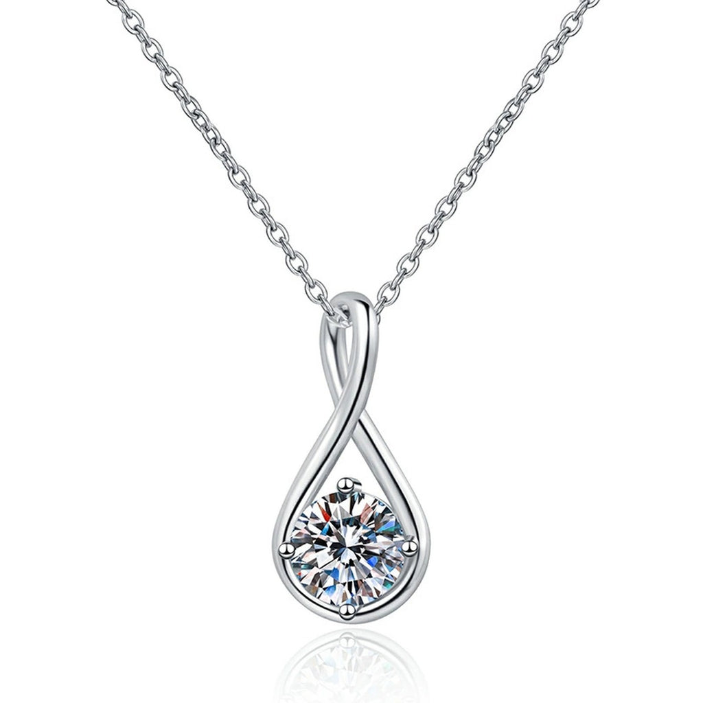 Teardrop Moissanite Pendant Necklace in Platinum-Plated S925 Sterling Silver on clean white background