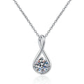 Teardrop Moissanite Pendant Necklace in Platinum-Plated S925 Sterling Silver on clean white background
