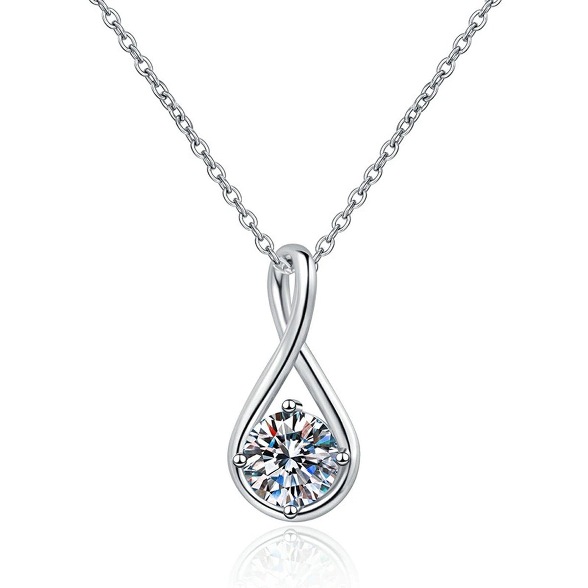 Teardrop Moissanite Pendant Necklace in Platinum-Plated S925 Sterling Silver on clean white background