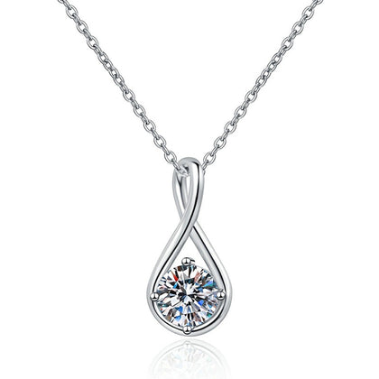 Teardrop Moissanite Pendant Necklace in Platinum-Plated S925 Sterling Silver on clean white background