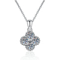 Four-Stone Cluster Moissanite Pendant Necklace in Platinum-Plated S925 Sterling Silver on clean white background