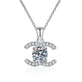 Crescent Halo Moissanite Pendant Necklace in White Gold-Plated and Yellow Gold-Plated S925 Sterling Silver on clean white background