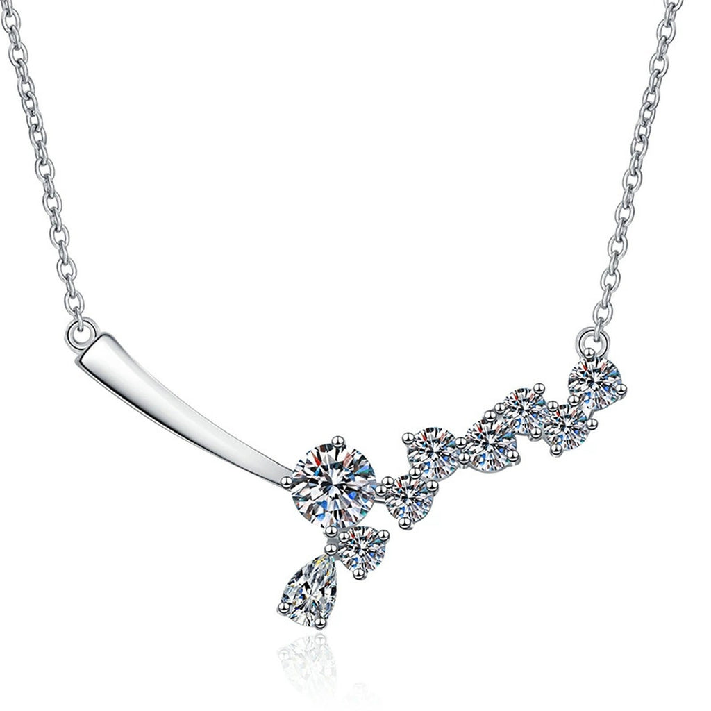 Graduated Moissanite Collar Necklace in Platinum-Plated S925 Sterling Silver on clean white background