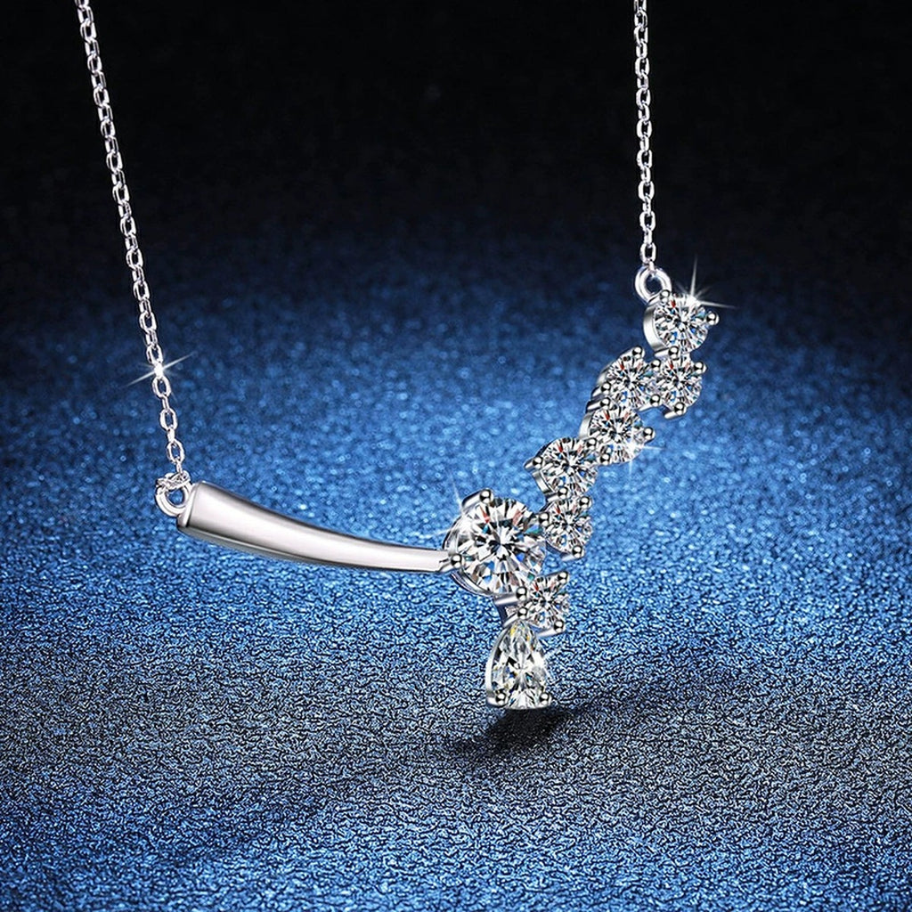 Graduated Moissanite Collar Necklace in Platinum-Plated S925 Sterling Silver blue background product view