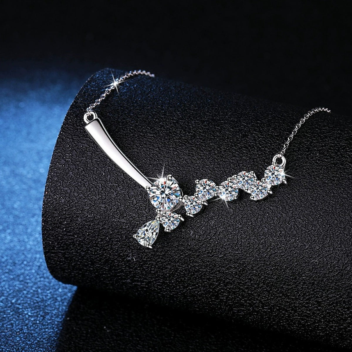 Graduated Moissanite Collar Necklace in Platinum-Plated S925 Sterling Silver dark background product display view