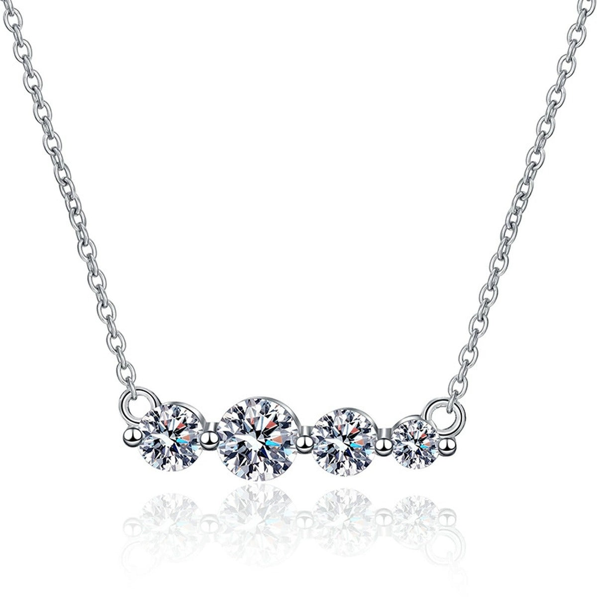 Four-Stone Moissanite Station Necklace in Platinum-Plated S925 Sterling Silver on clean white background