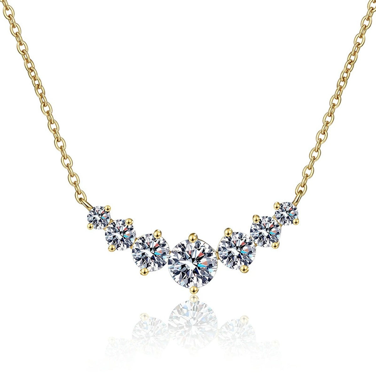 Graduated Moissanite Collar Necklace in Yellow Gold-Plated S925 Sterling Silver on clean white background