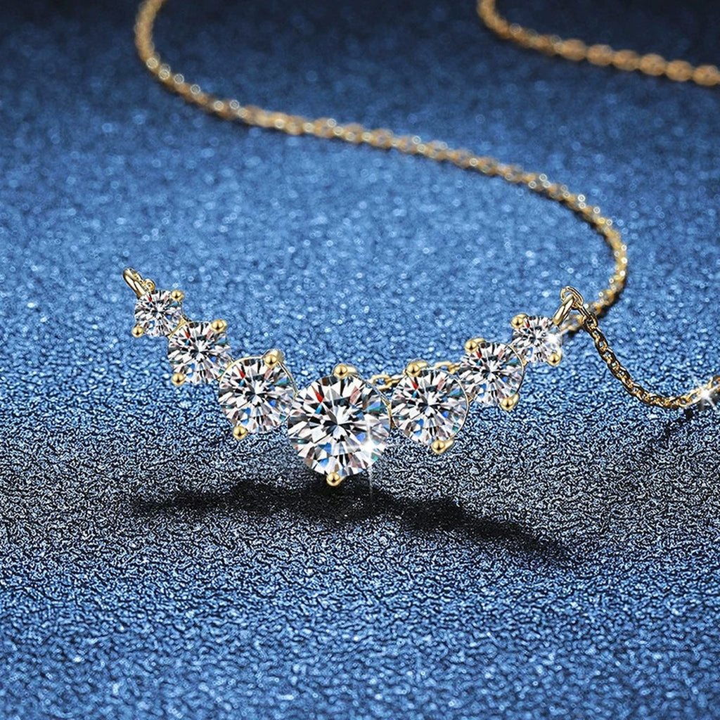 Graduated Moissanite Collar Necklace in Yellow Gold-Plated S925 Sterling Silver blue background product view