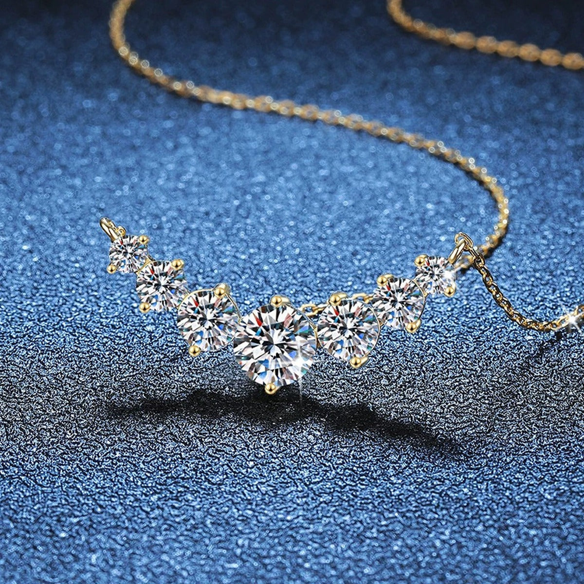 Graduated Moissanite Collar Necklace in Yellow Gold-Plated S925 Sterling Silver blue background product view