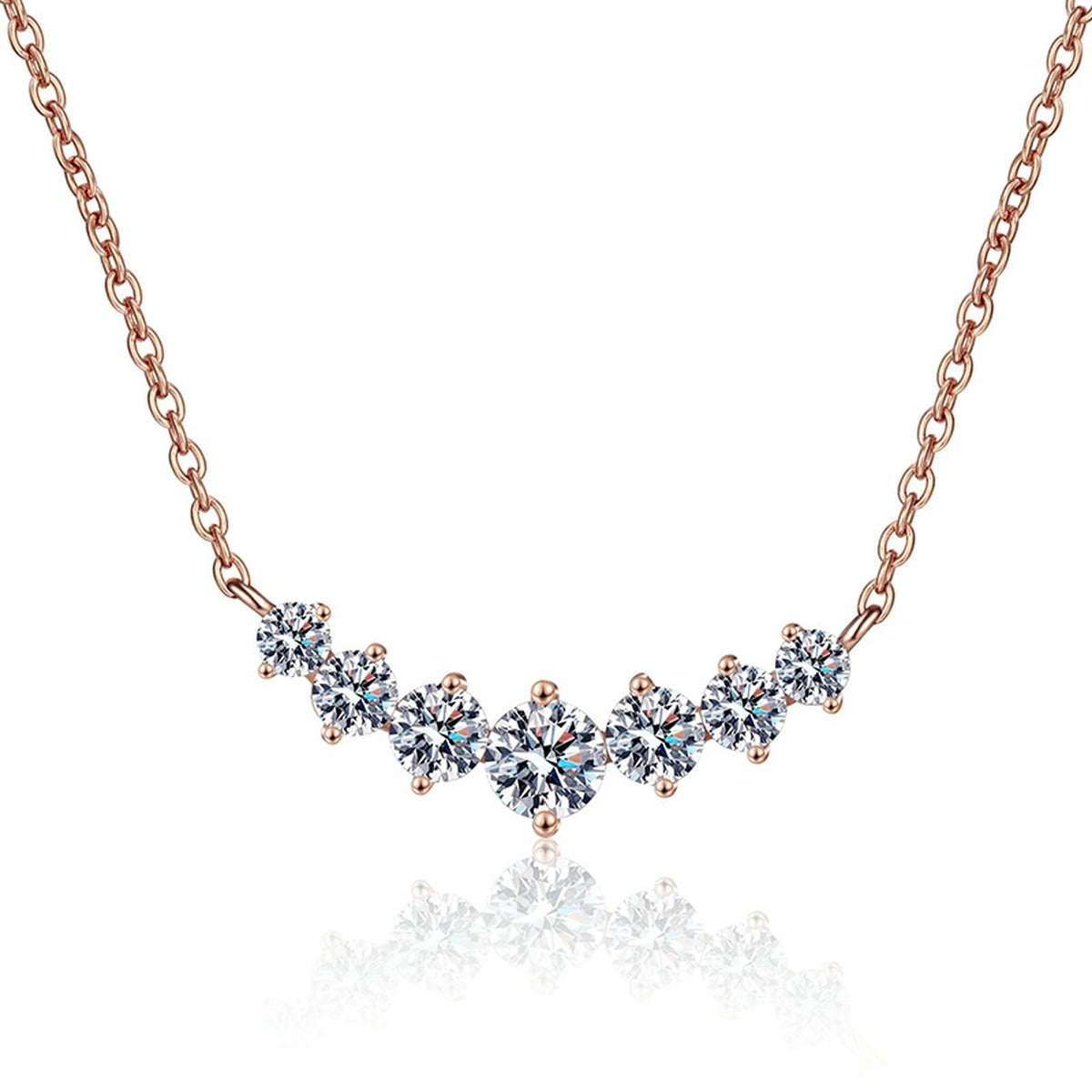 Graduated Moissanite Collar Necklace in Rose Gold-Plated S925 Sterling Silver on clean white background