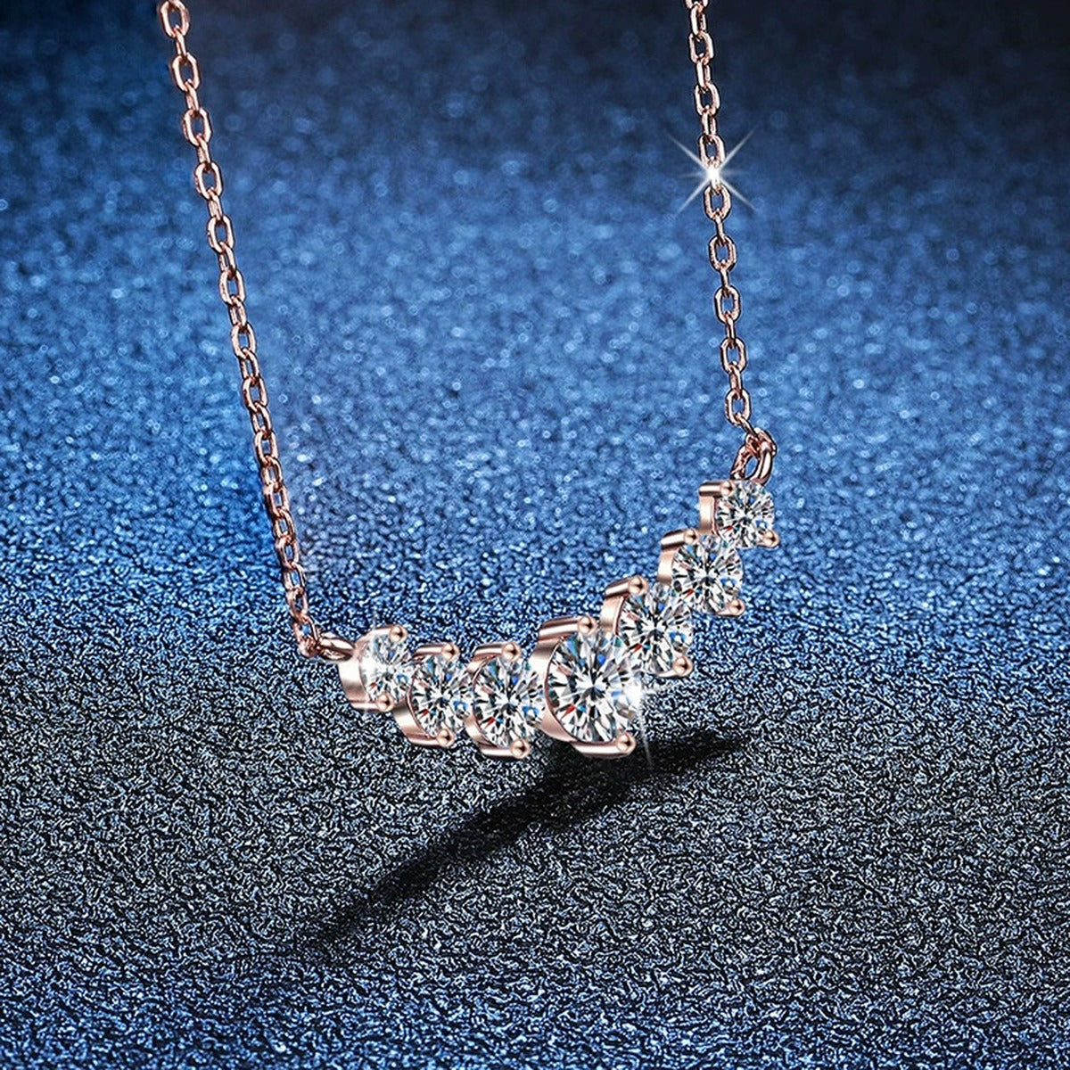 Graduated Moissanite Collar Necklace in Rose Gold-Plated S925 Sterling Silver blue background product view