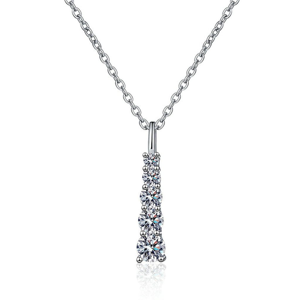 Tapered Bar Moissanite Pendant Necklace in Platinum-Plated S925 Sterling Silver on clean white background