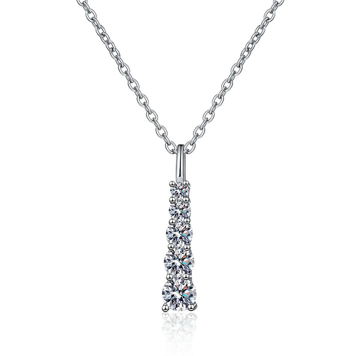 Tapered Bar Moissanite Pendant Necklace in Platinum-Plated S925 Sterling Silver on clean white background
