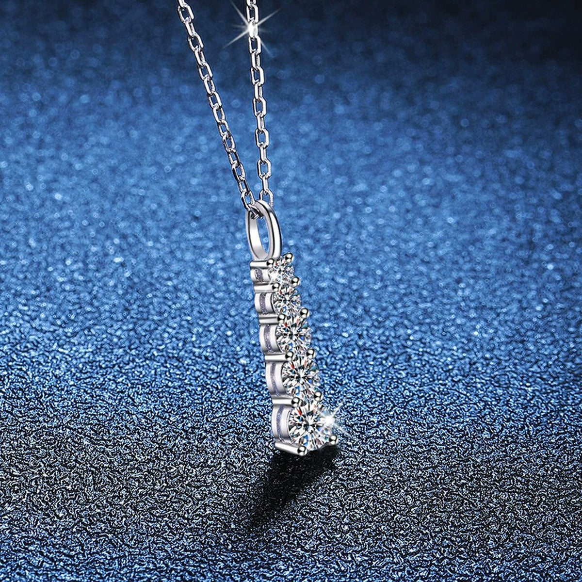 Tapered Bar Moissanite Pendant Necklace in Platinum-Plated S925 Sterling Silver blue background product view