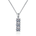 Three-Stone Bar Moissanite Pendant Necklace in Platinum-Plated S925 Sterling Silver on clean white background