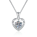 Heart Halo Moissanite Pendant Necklace in Platinum-Plated S925 Sterling Silver on clean white background