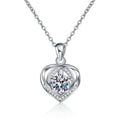 Open Heart Halo Moissanite Pendant Necklace in Platinum-Plated S925 Sterling Silver on clean white background