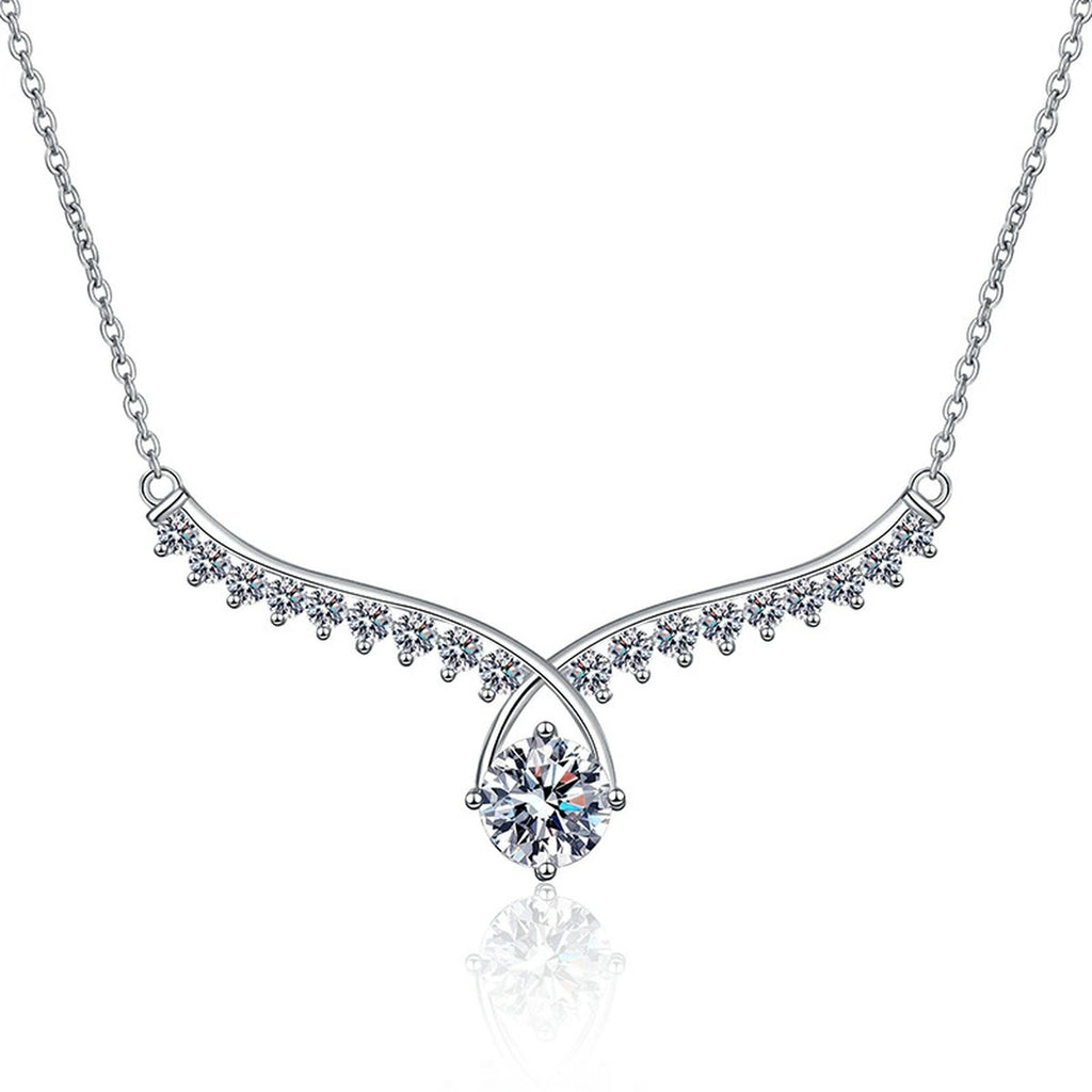 Pear Drop Moissanite Collar Necklace in Platinum-Plated S925 Sterling Silver on clean white background