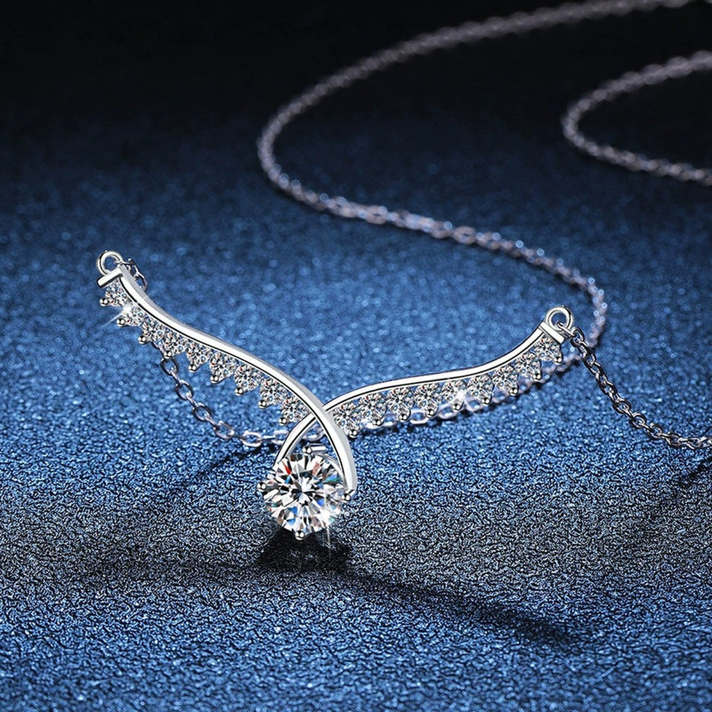 Pear Drop Moissanite Collar Necklace in Platinum-Plated S925 Sterling Silver blue background product view
