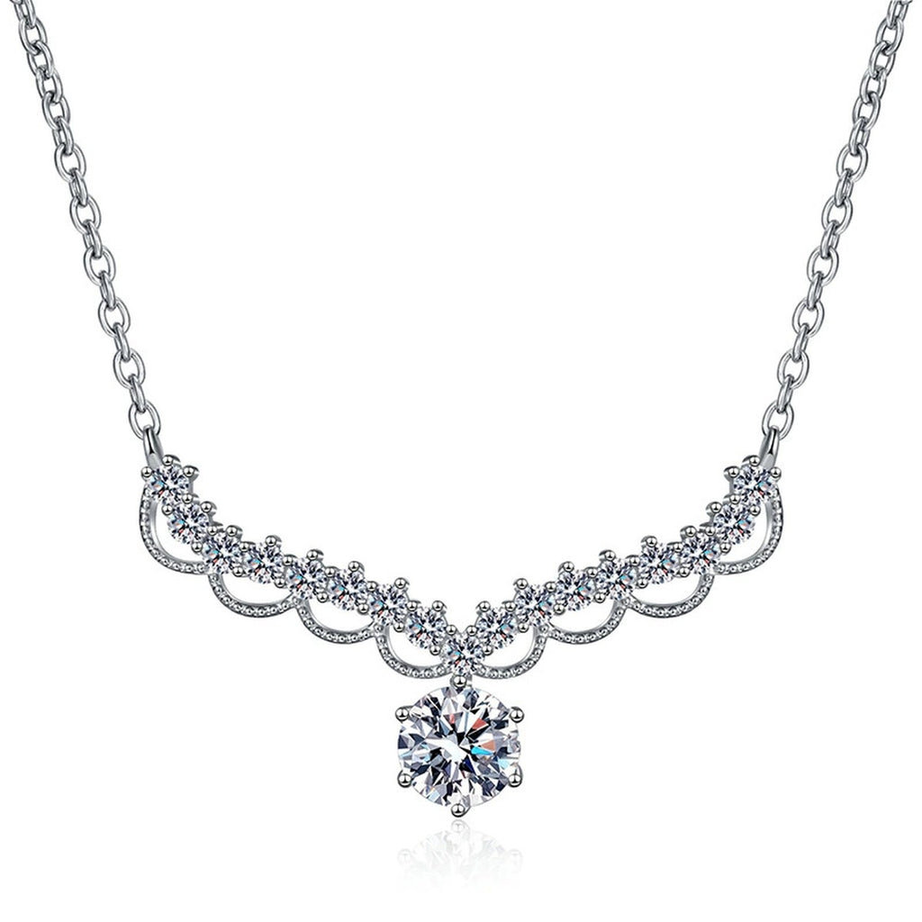 Scalloped Halo Moissanite Collar Necklace in Platinum-Plated S925 Sterling Silver on clean white background