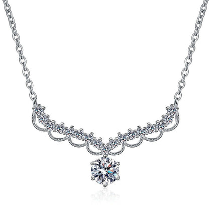 Scalloped Halo Moissanite Collar Necklace in Platinum-Plated S925 Sterling Silver on clean white background