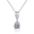 Classic Round Moissanite Solitaire Pendant Necklace in Platinum-Plated S925 Sterling Silver on clean white background