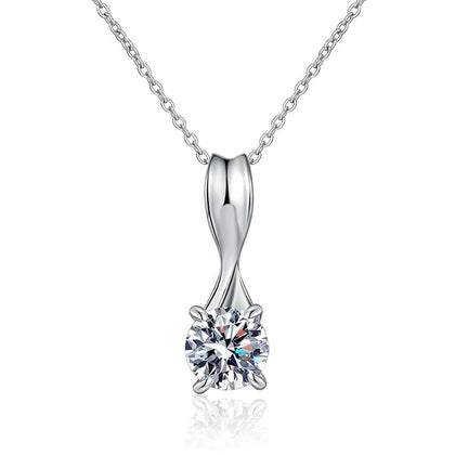 Classic Round Moissanite Solitaire Pendant Necklace in Platinum-Plated S925 Sterling Silver on clean white background