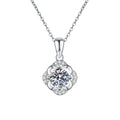 Round Floral Halo Moissanite Pendant Necklace in Platinum-Plated S925 Sterling Silver on clean white background
