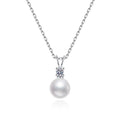 Moissanite Pearl Pendant Necklace in White Gold-Plated S925 Sterling Silver on clean white background showing the pearl pendant with a small round moissanite accent
