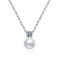 Moissanite Pearl Pendant Necklace in White Gold-Plated S925 Sterling Silver on clean white background showing the pearl drop pendant with a round moissanite accent