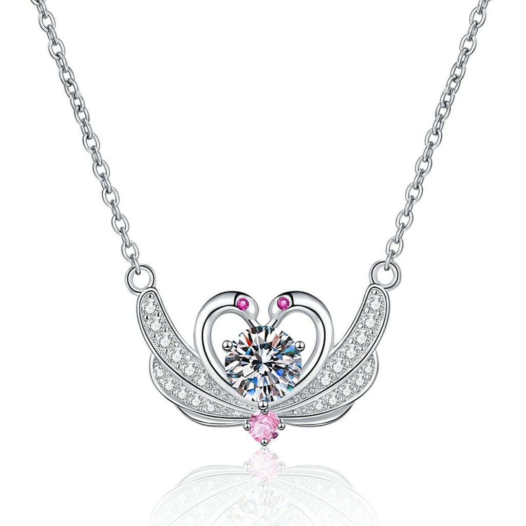 Butterfly Heart Moissanite Pendant Necklace in Platinum-Plated S925 Sterling Silver on clean white background