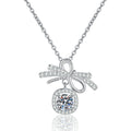Bow Cushion Halo Moissanite Pendant Necklace in Platinum-Plated S925 Sterling Silver on clean white background