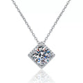 Cushion Halo Moissanite Pendant Necklace in Platinum-Plated S925 Sterling Silver on clean white background