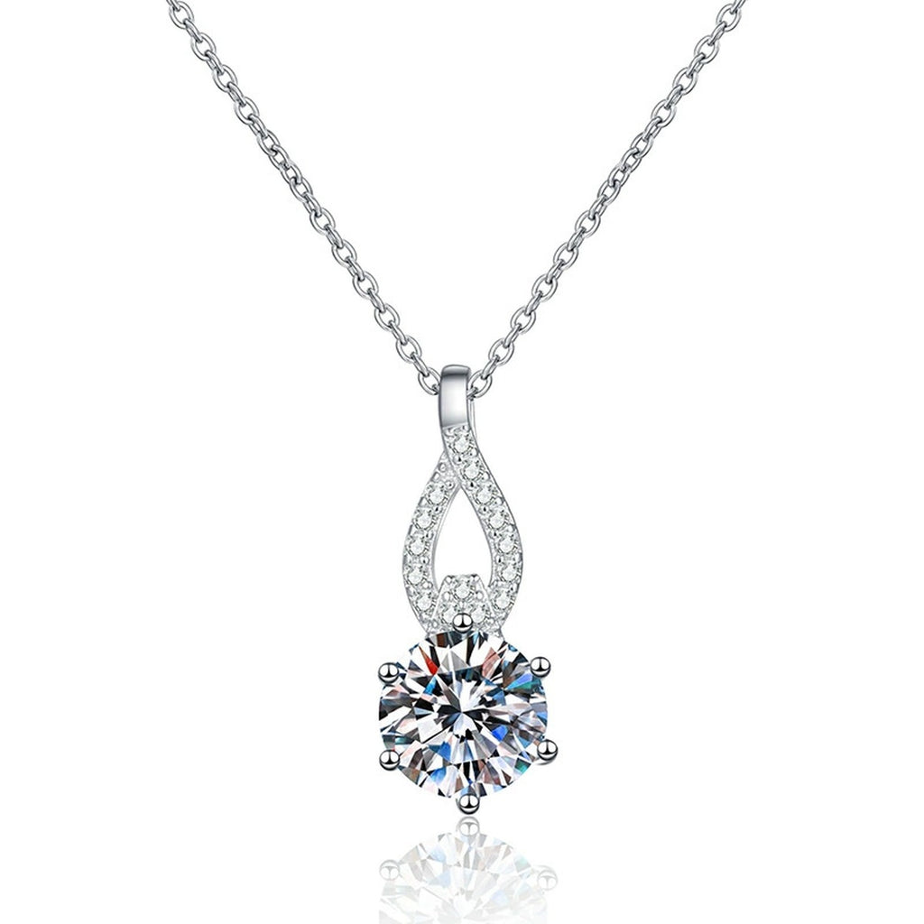 Teardrop Moissanite Pendant Necklace in Platinum-Plated S925 Sterling Silver on clean white background