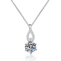 Teardrop Moissanite Pendant Necklace in Platinum-Plated S925 Sterling Silver on clean white background