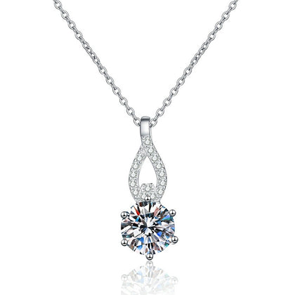 Teardrop Moissanite Pendant Necklace in Platinum-Plated S925 Sterling Silver on clean white background