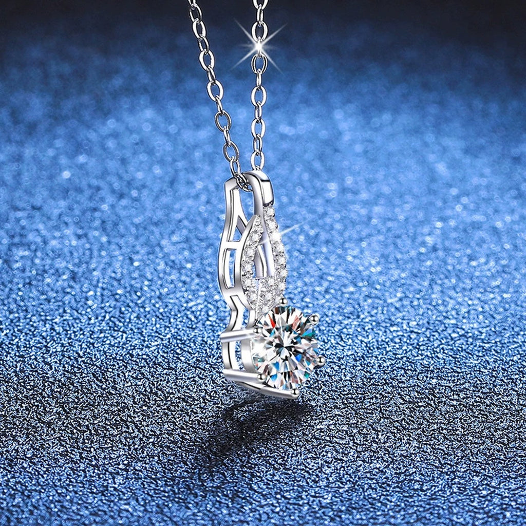 Teardrop Moissanite Pendant Necklace in Platinum-Plated S925 Sterling Silver blue background product view