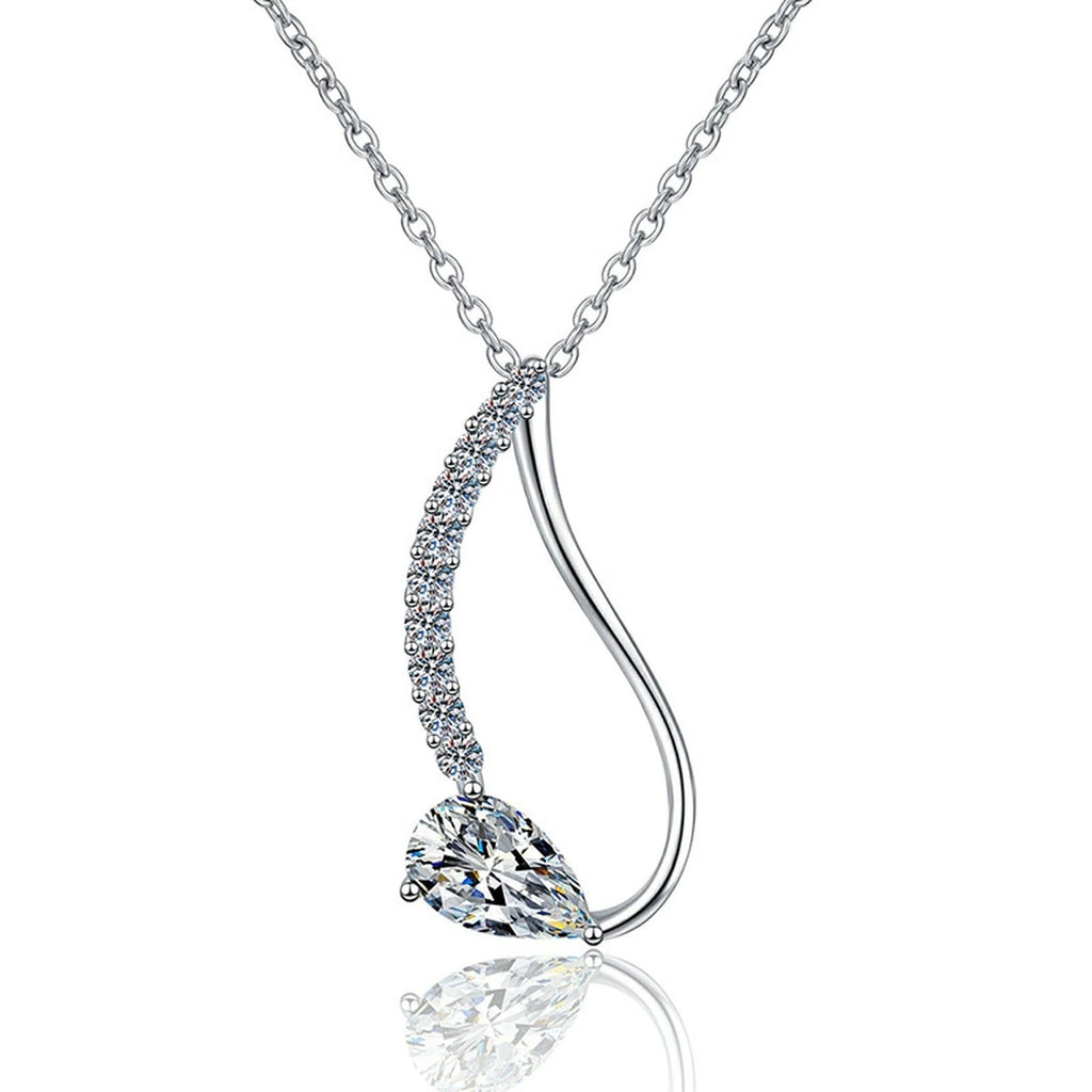 Pear-Cut Moissanite Drop Necklace in Platinum-Plated S925 Sterling Silver on clean white background