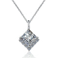 Princess-Cut Moissanite Pendant Necklace in Platinum-Plated S925 Sterling Silver on clean white background