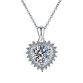 Round Halo Moissanite Pendant Necklace in Platinum-Plated S925 Sterling Silver on clean white background