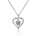 Open Heart Moissanite Pendant Necklace in Platinum-Plated S925 Sterling Silver on clean white background