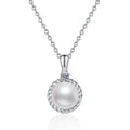 Moissanite Freshwater Pearl Pendant Necklace in White Gold-Plated S925 Sterling Silver on clean white background showing the freshwater pearl pendant with a small round moissanite accent